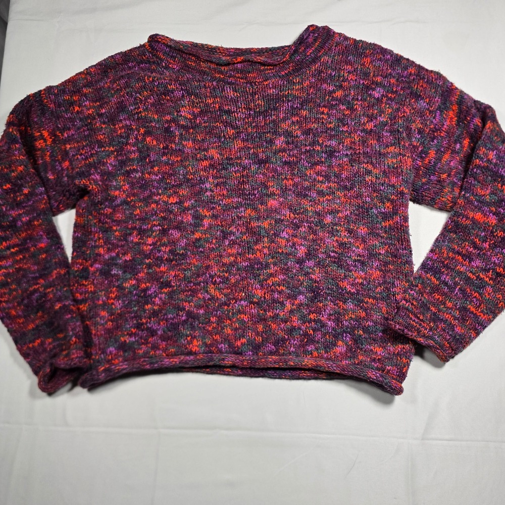 Gap Womens small Multicolor Space Dye Chunky Knit Sweater Purple Pink Orange